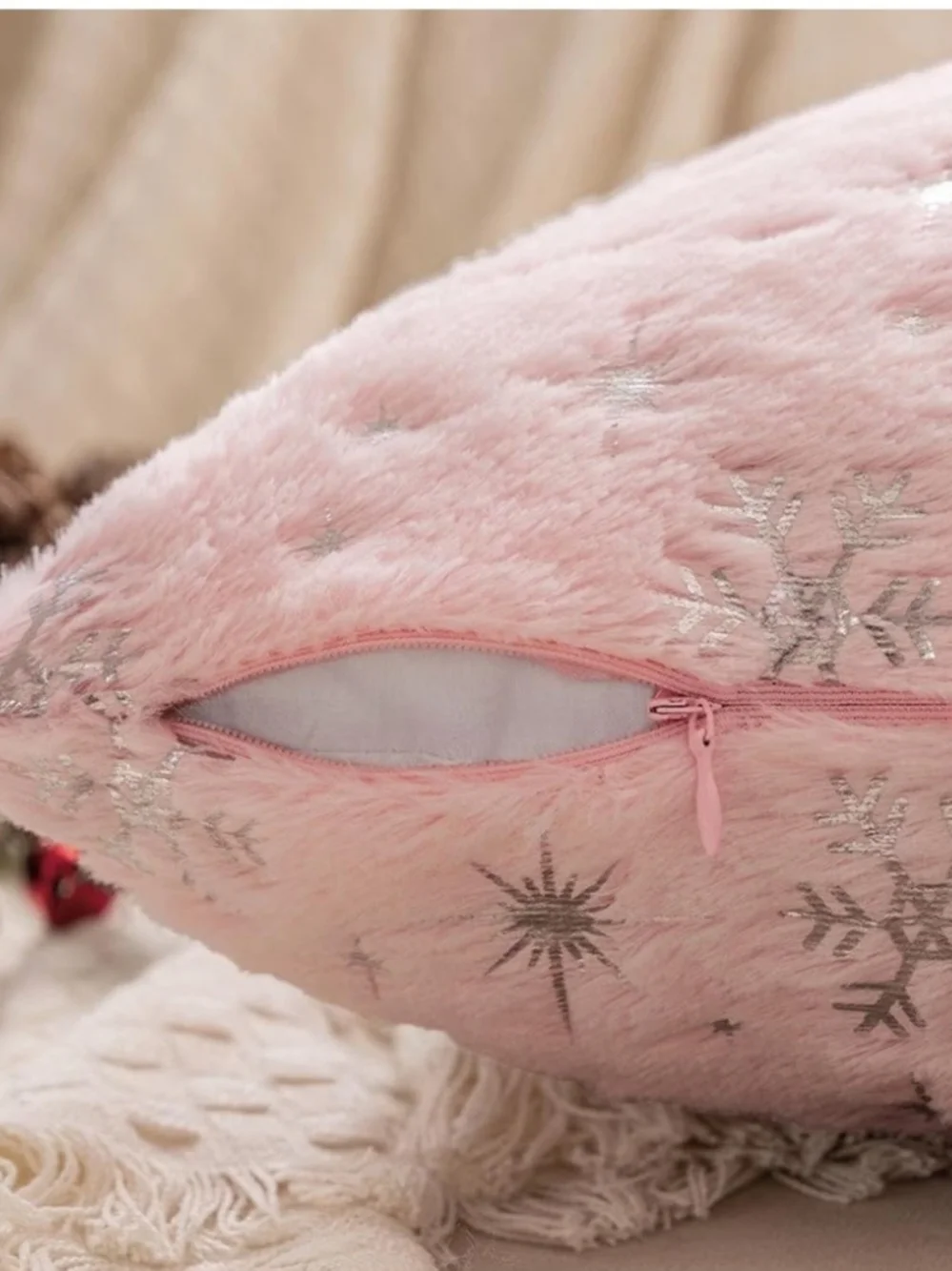 Pink Snowflake Faux Fur Throw Pillow - Set of 2. NWOT.